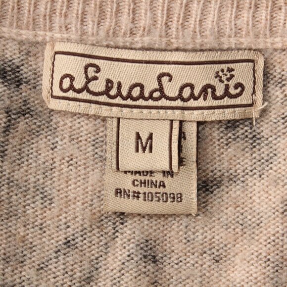 Aeuadani Women's Black Tan Print V-Neck Button-Up Angora Blend Tunic Sweater ~M~ - Picture 10 of 12